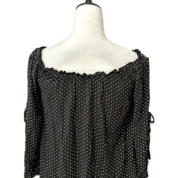 American Eagle Outfitters Blouse Off Shoulder Boho Inspired Polka Dot Black W XS - Picture 6 of 9